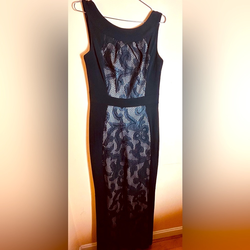 Sangria Brand formal maxi length dress. Black and nude, size 10.